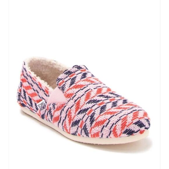 TOMS Womens‎ Alpargatas Chevron Redondo Faux Shearling Flats Pink Blue 7.5 NWOT - Picture 1 of 8